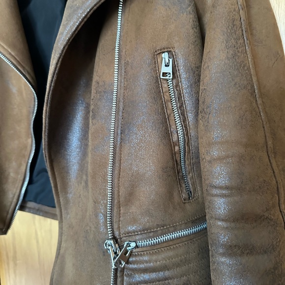 ZARA brown brushed suede cropped Moto jacket - Picture 2 of 3